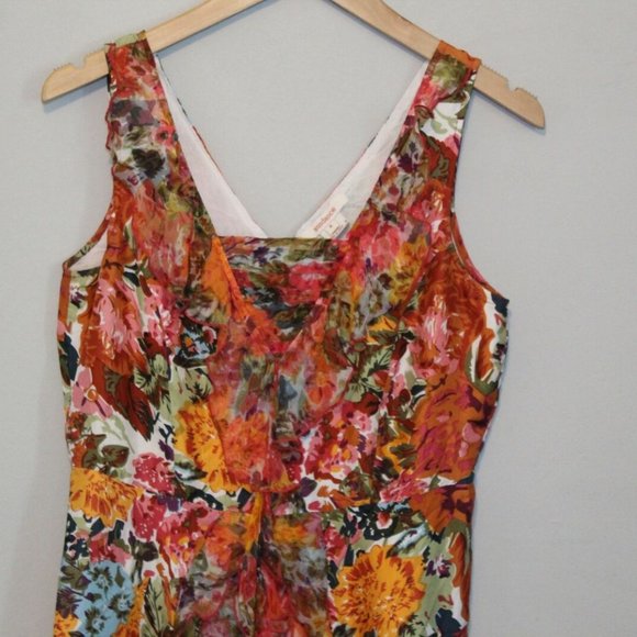 Sundance Silk Floral Ruffled V-Neck Havana Dress Orange Women's Size 4 H11297 - Picture 3 of 11